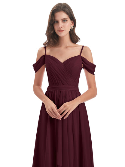 Brenna Off The Shoulder Chiffon Long Bridesmaid Dresses