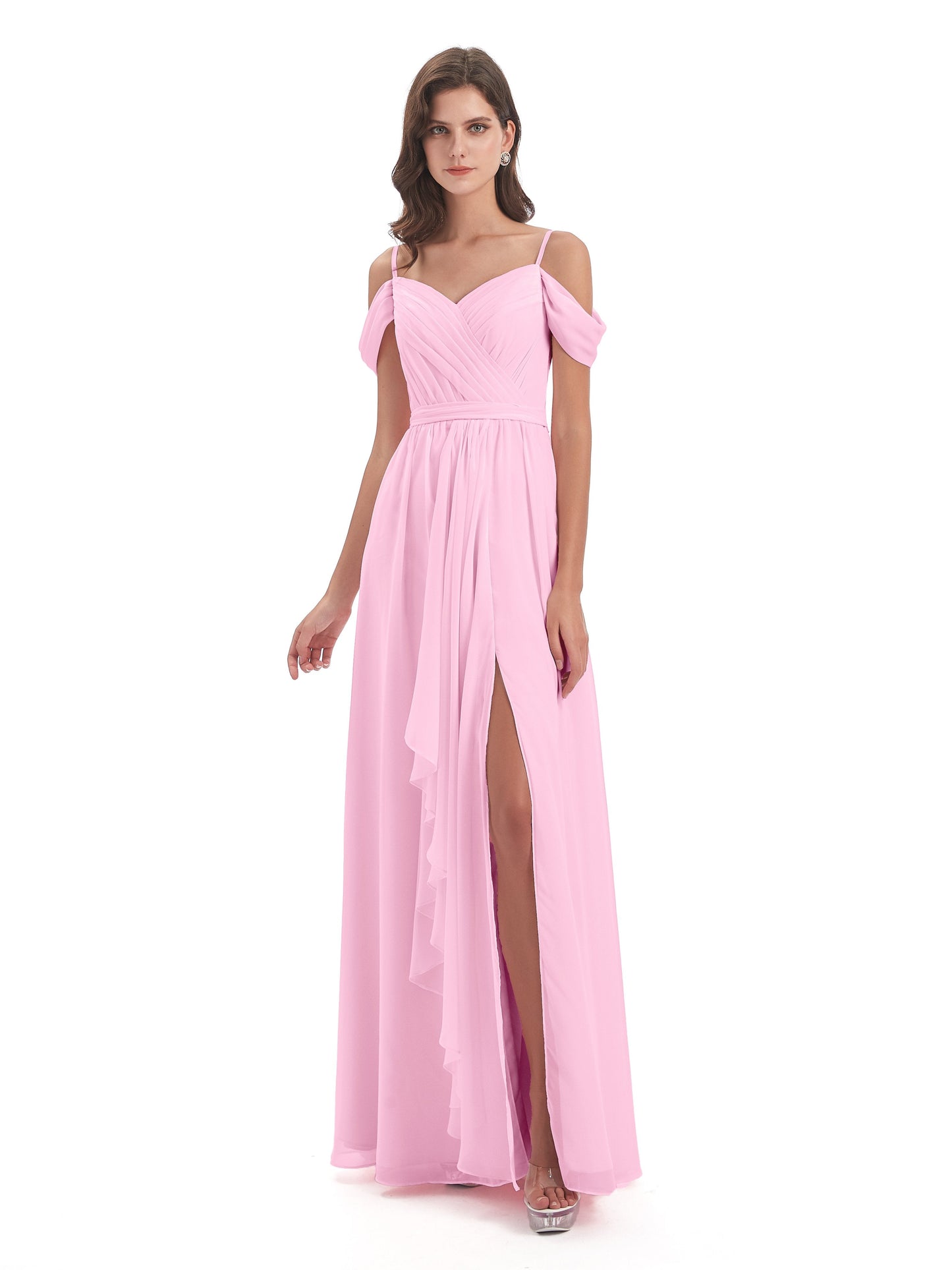 Brenna Off The Shoulder Chiffon Long Bridesmaid Dresses