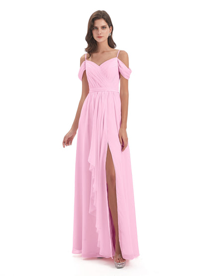 Brenna Off The Shoulder Chiffon Long Bridesmaid Dresses