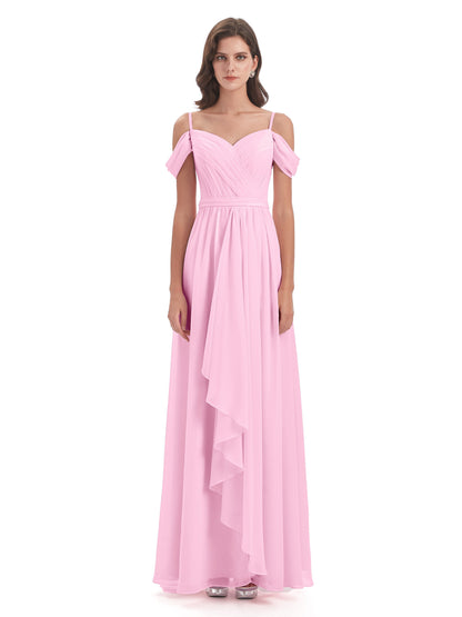 Brenna Off The Shoulder Chiffon Long Bridesmaid Dresses