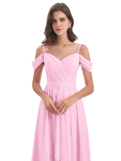 Brenna Off The Shoulder Chiffon Long Bridesmaid Dresses