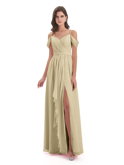 Brenna Off The Shoulder Chiffon Long Bridesmaid Dresses
