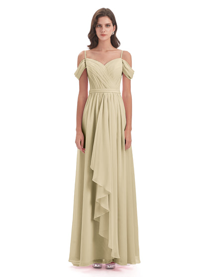 Brenna Off The Shoulder Chiffon Long Bridesmaid Dresses