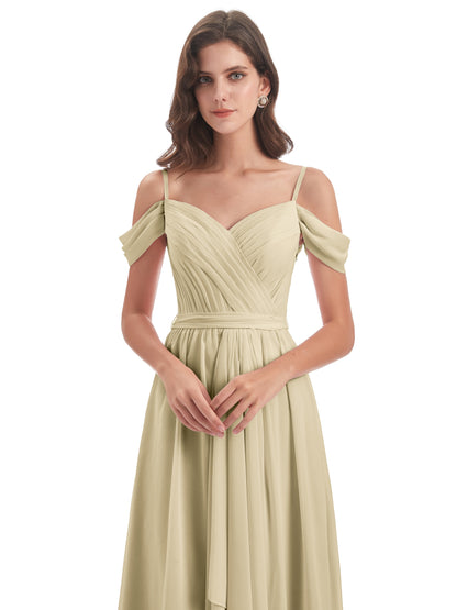 Brenna Off The Shoulder Chiffon Long Bridesmaid Dresses