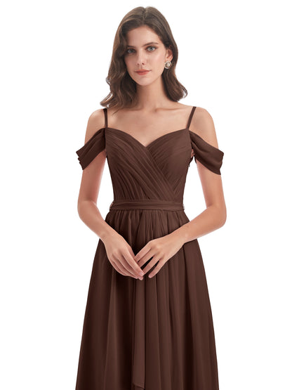 Brenna Off The Shoulder Chiffon Long Bridesmaid Dresses