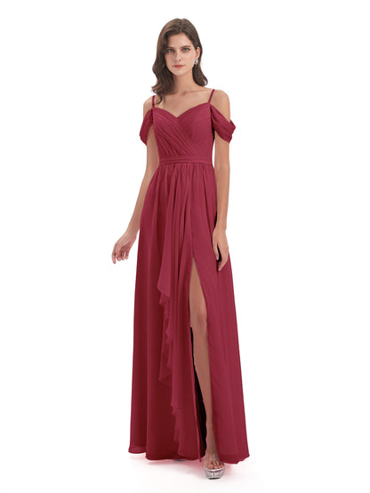 Brenna Off The Shoulder Chiffon Long Bridesmaid Dresses