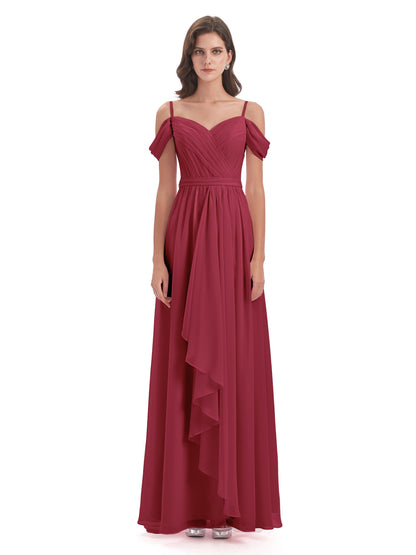 Brenna Off The Shoulder Chiffon Long Bridesmaid Dresses