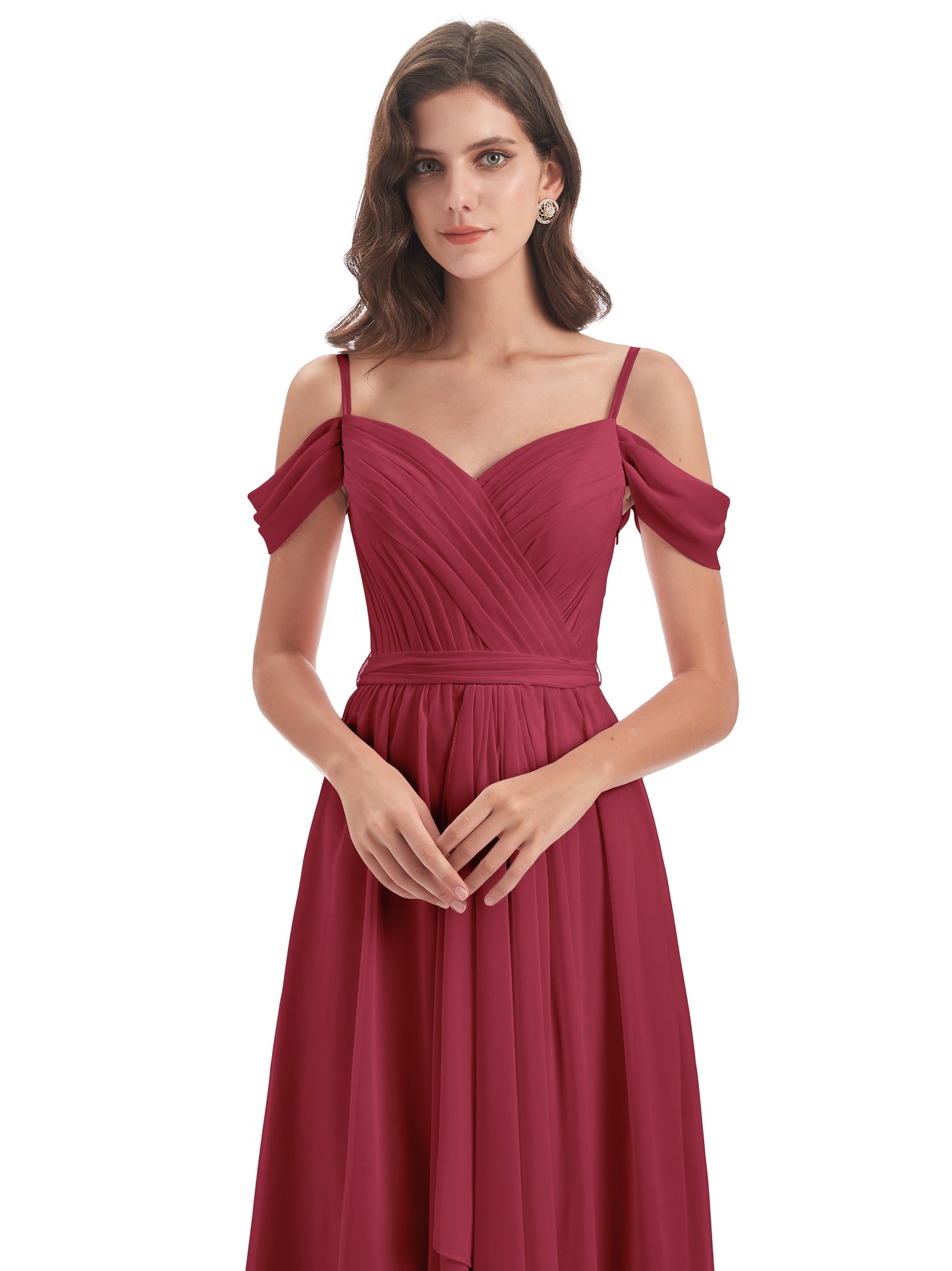 Brenna Off The Shoulder Chiffon Long Bridesmaid Dresses