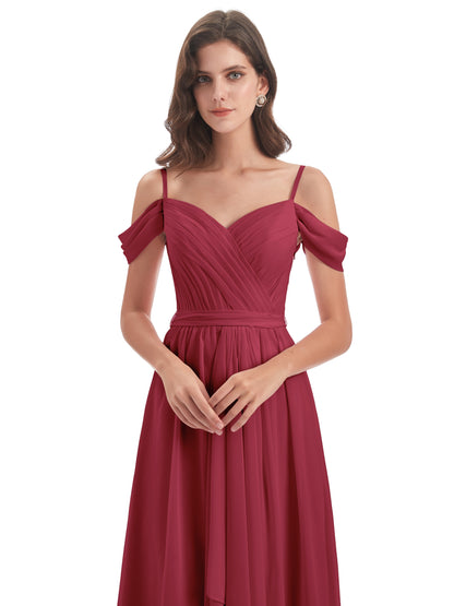 Brenna Off The Shoulder Chiffon Long Bridesmaid Dresses