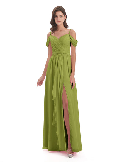 Brenna Off The Shoulder Chiffon Long Bridesmaid Dresses