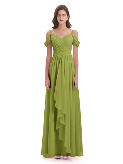 Brenna Off The Shoulder Chiffon Long Bridesmaid Dresses