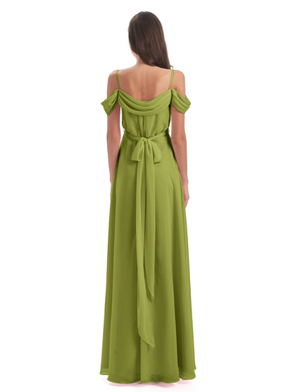 Brenna Off The Shoulder Chiffon Long Bridesmaid Dresses