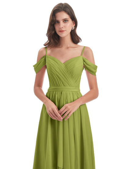 Brenna Off The Shoulder Chiffon Long Bridesmaid Dresses