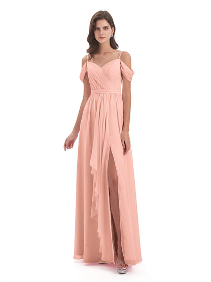 Brenna Off The Shoulder Chiffon Long Bridesmaid Dresses