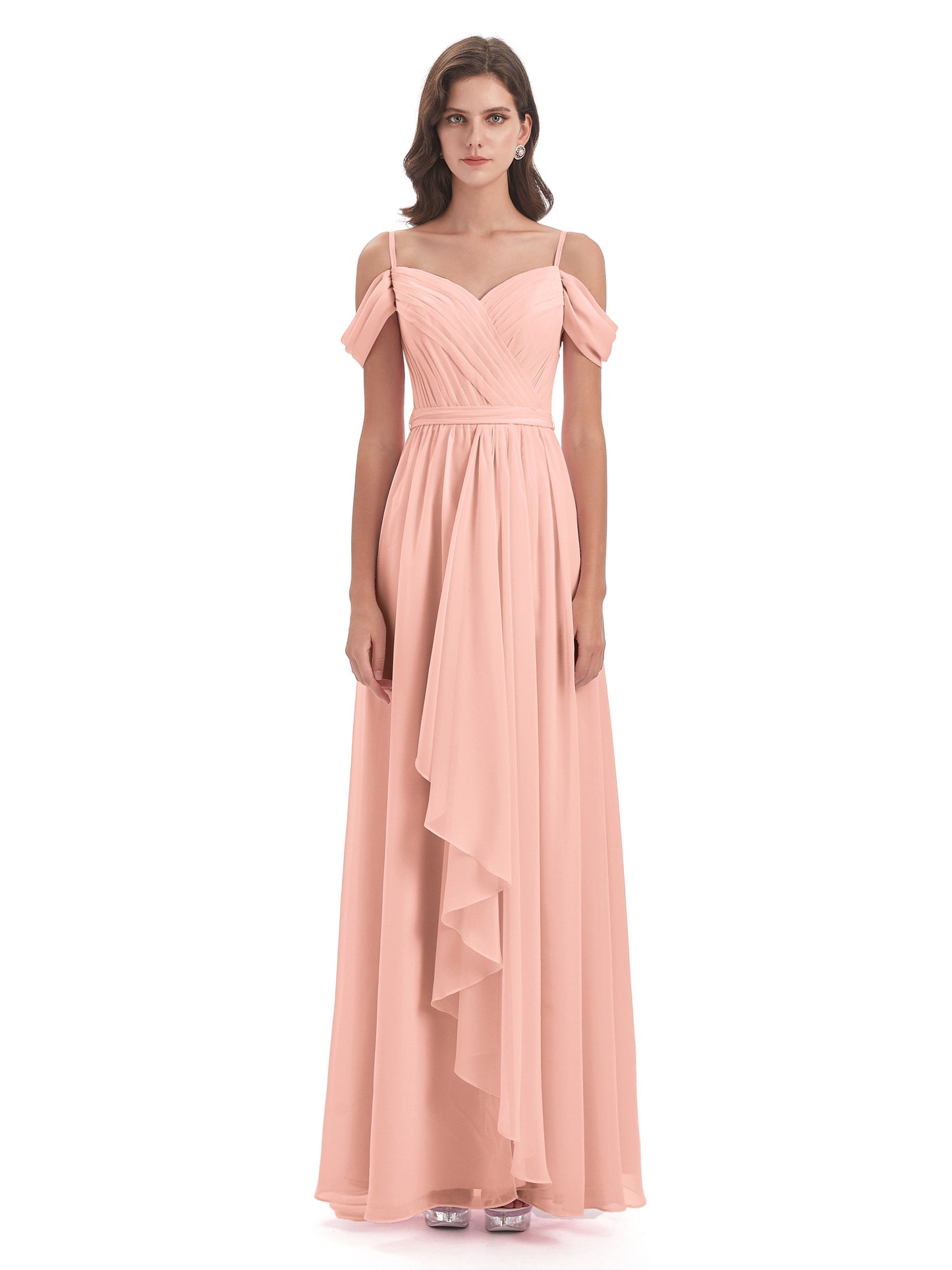 Brenna Off The Shoulder Chiffon Long Bridesmaid Dresses