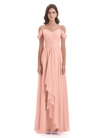 Brenna Off The Shoulder Chiffon Long Bridesmaid Dresses