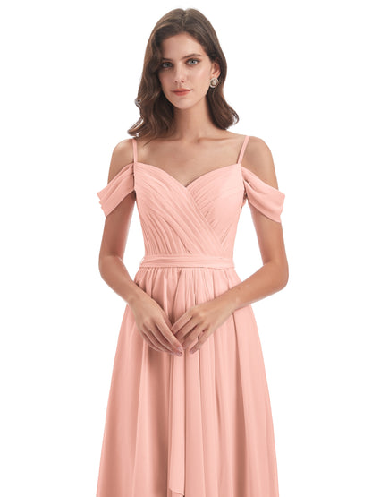 Brenna Off The Shoulder Chiffon Long Bridesmaid Dresses