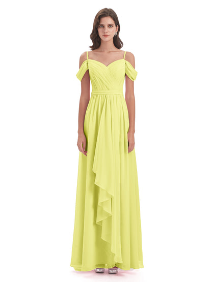 Brenna Off The Shoulder Chiffon Long Bridesmaid Dresses