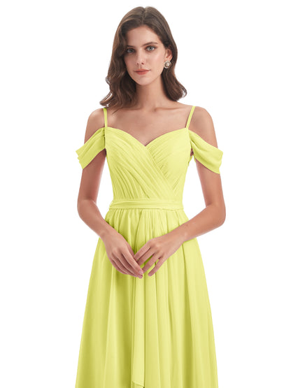 Brenna Off The Shoulder Chiffon Long Bridesmaid Dresses