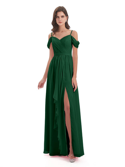 Brenna Off The Shoulder Chiffon Long Bridesmaid Dresses