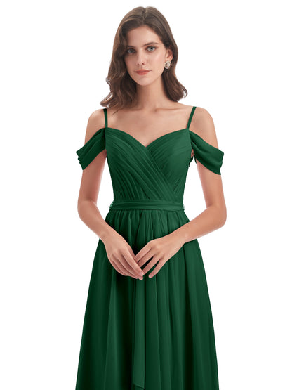 Brenna Off The Shoulder Chiffon Long Bridesmaid Dresses
