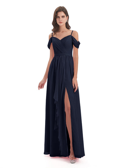 Brenna Off The Shoulder Chiffon Long Bridesmaid Dresses