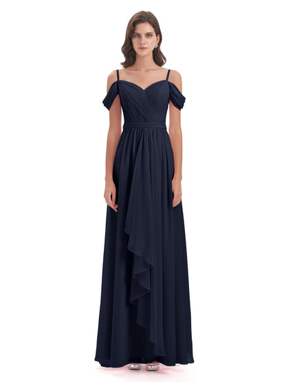 Brenna Off The Shoulder Chiffon Long Bridesmaid Dresses