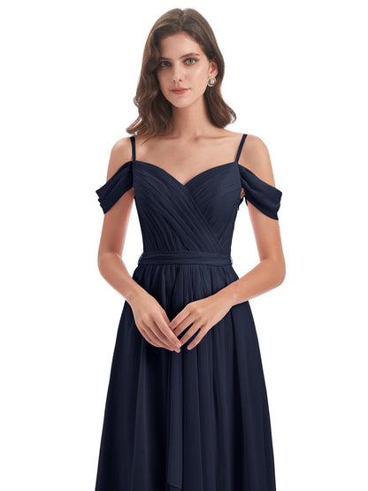 Brenna Off The Shoulder Chiffon Long Bridesmaid Dresses