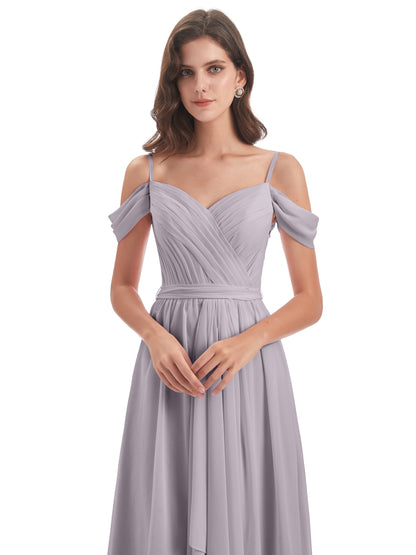 Brenna Off The Shoulder Chiffon Long Bridesmaid Dresses