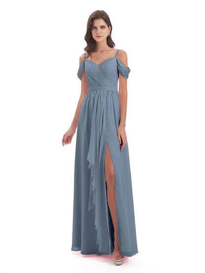 Brenna Off The Shoulder Chiffon Long Bridesmaid Dresses