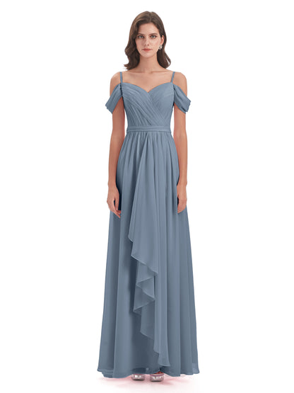 Brenna Off The Shoulder Chiffon Long Bridesmaid Dresses