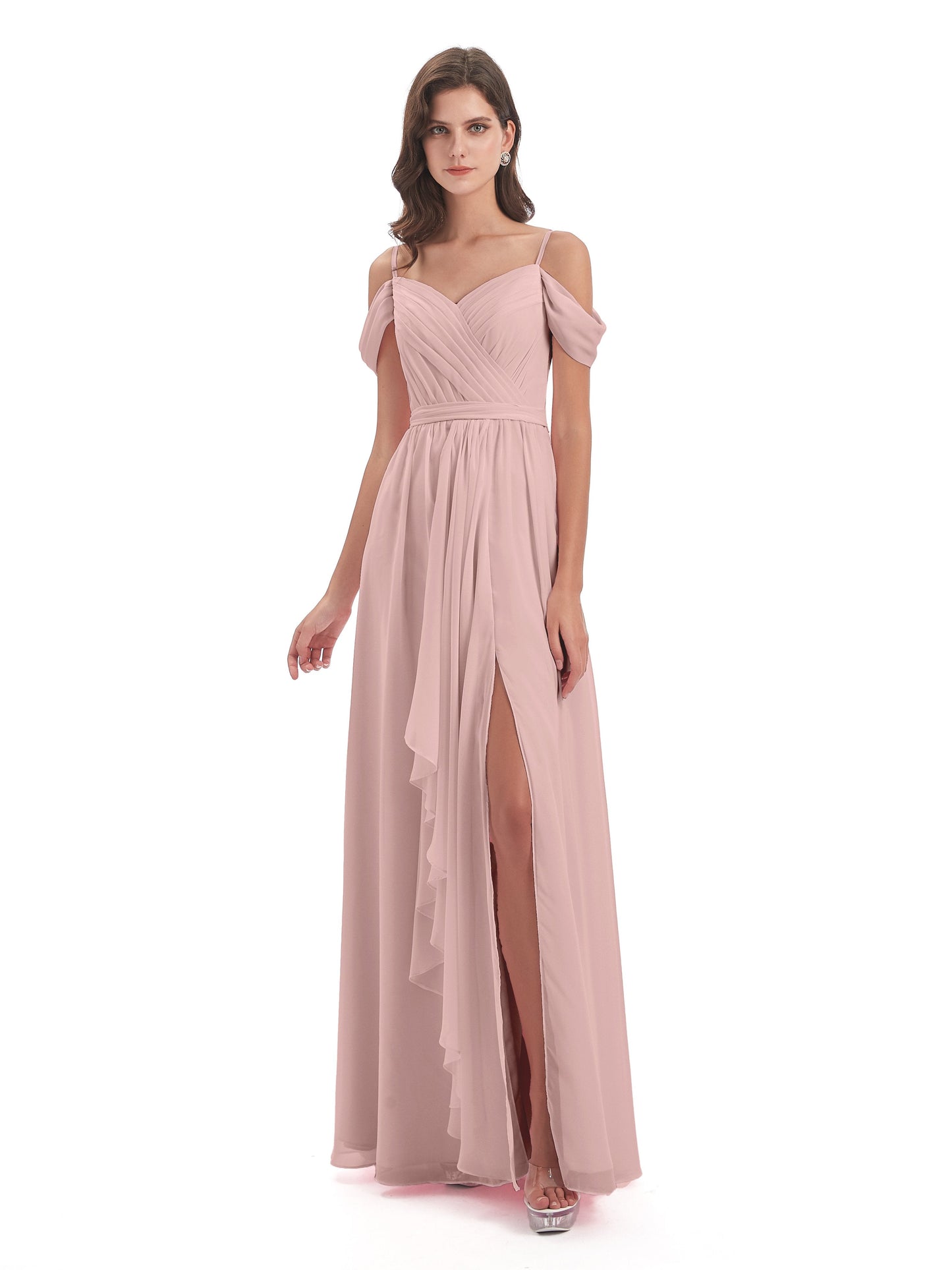 Brenna Off The Shoulder Chiffon Long Bridesmaid Dresses