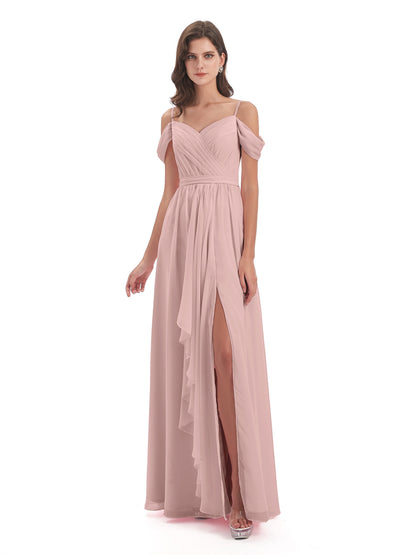 Brenna Off The Shoulder Chiffon Long Bridesmaid Dresses