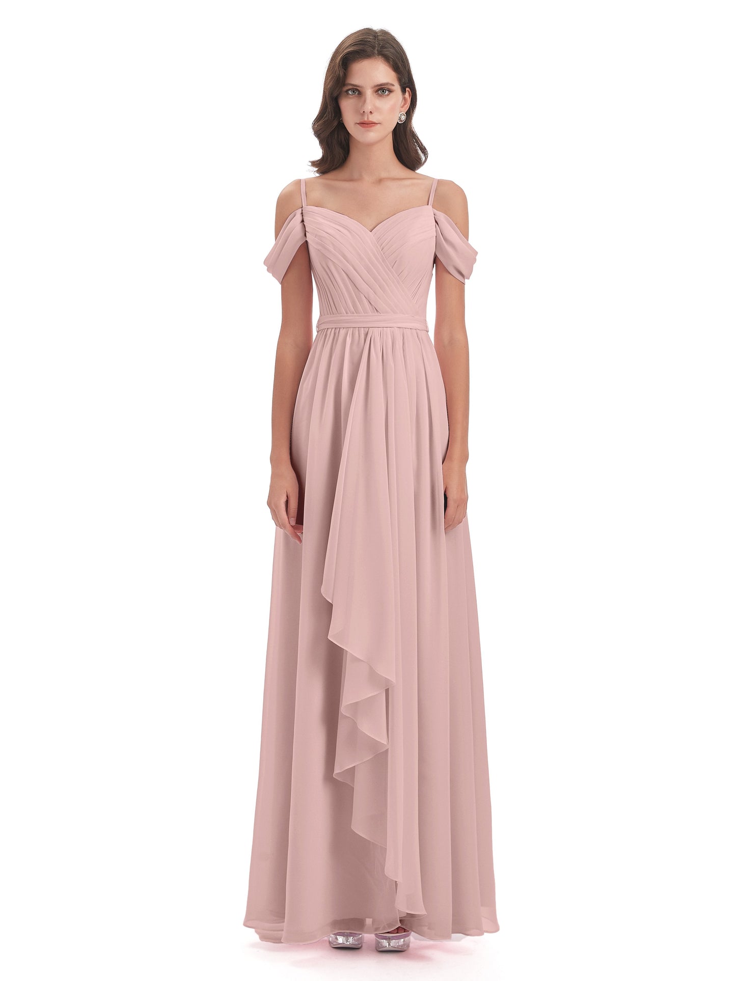 Brenna Off The Shoulder Chiffon Long Bridesmaid Dresses