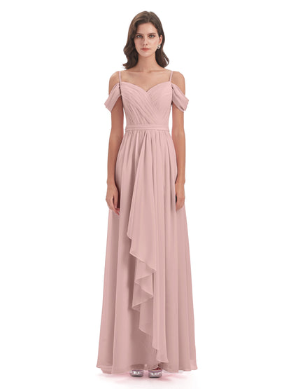Brenna Off The Shoulder Chiffon Long Bridesmaid Dresses