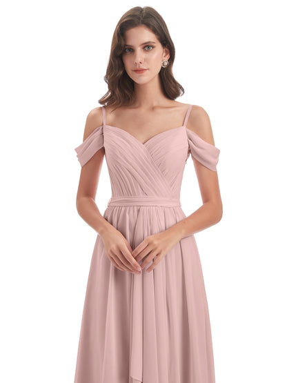 Brenna Off The Shoulder Chiffon Long Bridesmaid Dresses