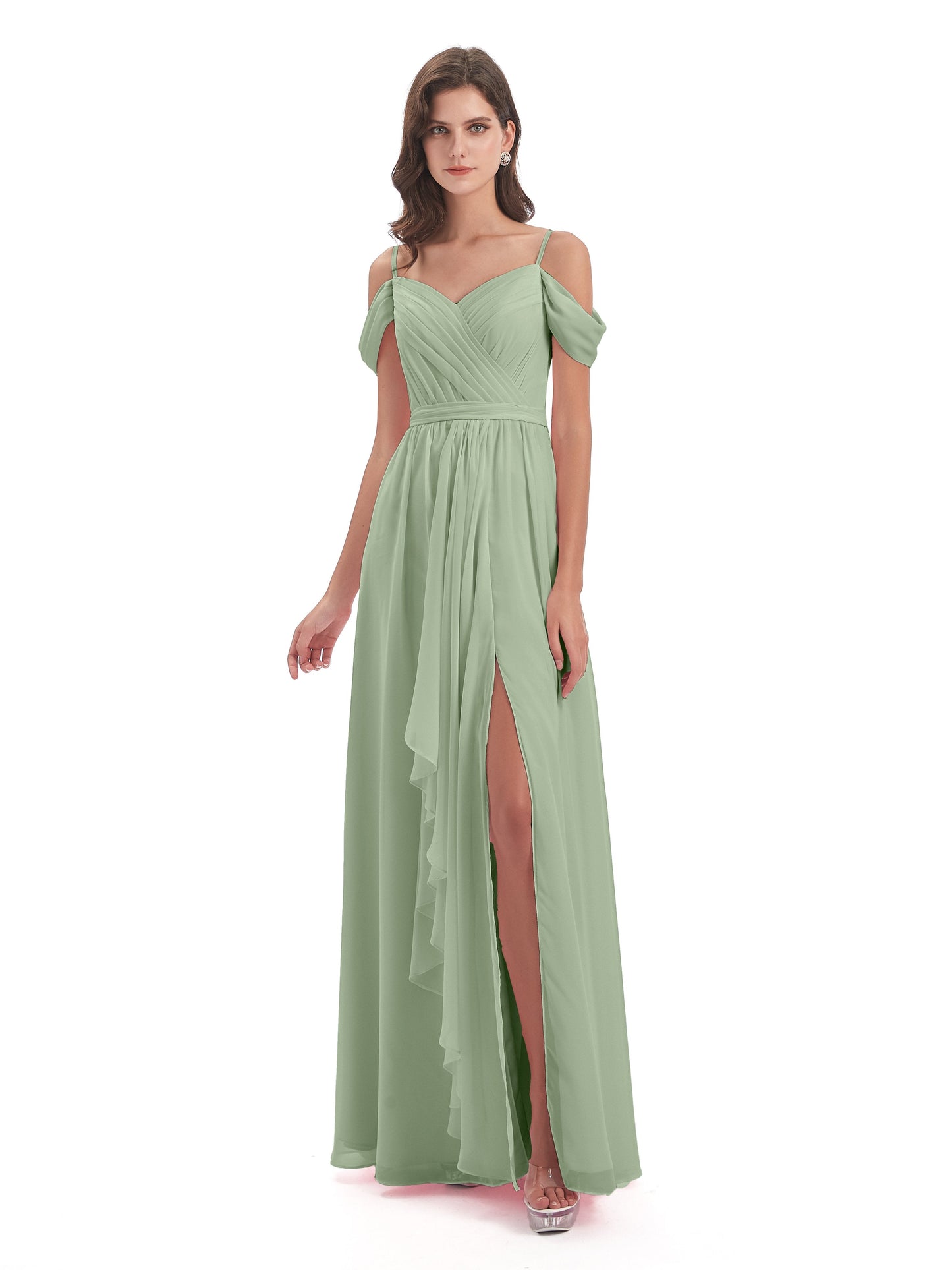 Brenna Off The Shoulder Chiffon Long Bridesmaid Dresses