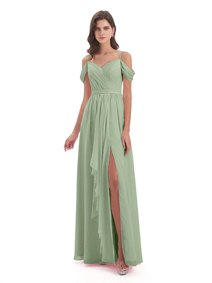 Brenna Off The Shoulder Chiffon Long Bridesmaid Dresses
