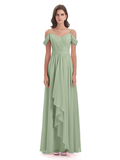 Brenna Off The Shoulder Chiffon Long Bridesmaid Dresses