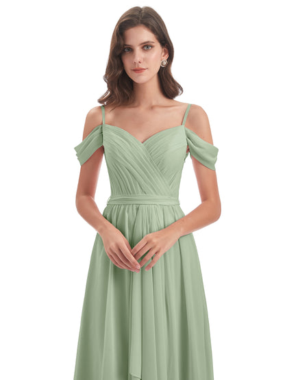 Brenna Off The Shoulder Chiffon Long Bridesmaid Dresses