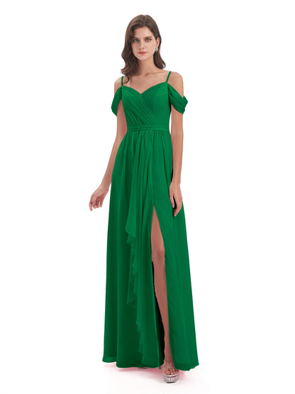 Brenna Off The Shoulder Chiffon Long Bridesmaid Dresses