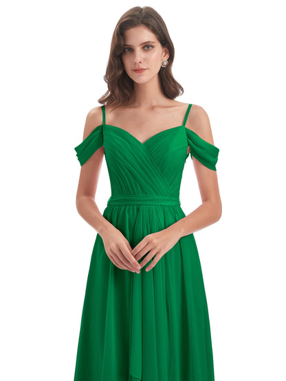 Brenna Off The Shoulder Chiffon Long Bridesmaid Dresses