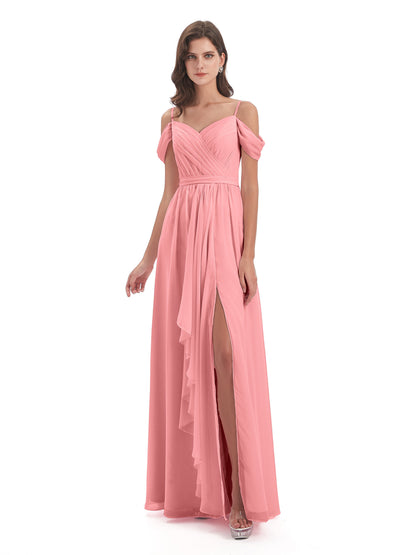 Brenna Off The Shoulder Chiffon Long Bridesmaid Dresses
