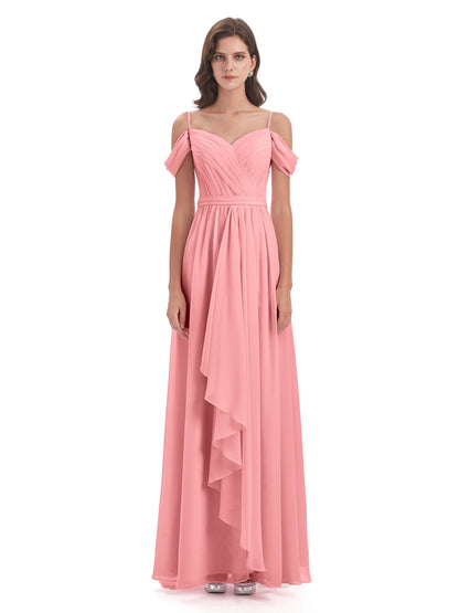 Brenna Off The Shoulder Chiffon Long Bridesmaid Dresses