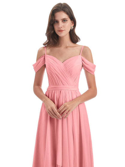Brenna Off The Shoulder Chiffon Long Bridesmaid Dresses