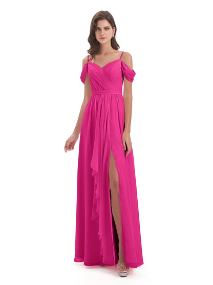 Brenna Off The Shoulder Chiffon Long Bridesmaid Dresses