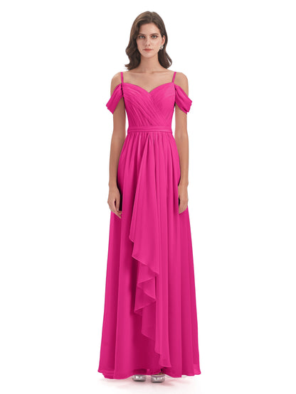 Brenna Off The Shoulder Chiffon Long Bridesmaid Dresses