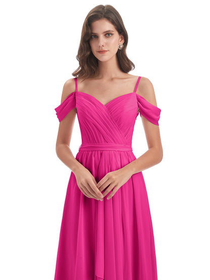 Brenna Off The Shoulder Chiffon Long Bridesmaid Dresses