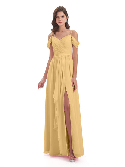 Brenna Off The Shoulder Chiffon Long Bridesmaid Dresses