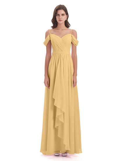 Brenna Off The Shoulder Chiffon Long Bridesmaid Dresses